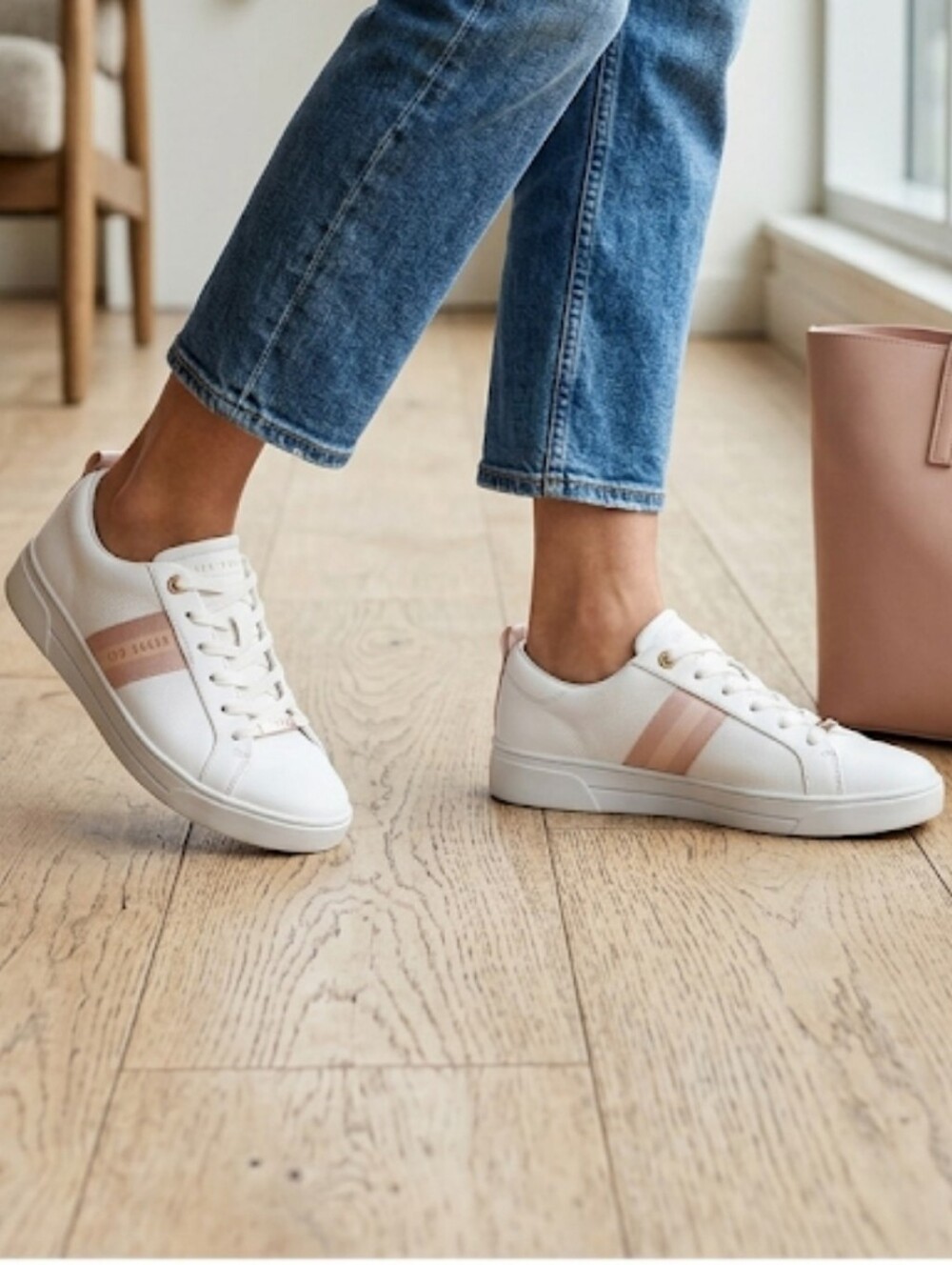Ted Baker White Sneakers with Blush Stripe